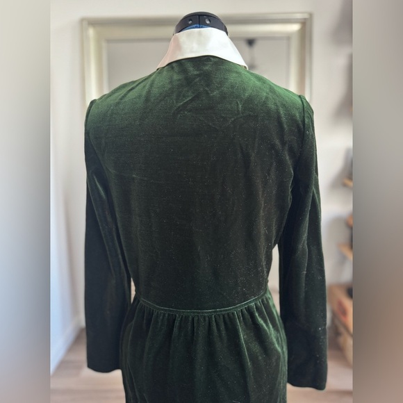 Vintage Button Down Shirt Dress Hunter Green Velour Velvet Lolita Goth - Picture 11 of 11